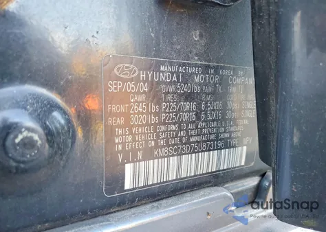 2005 Hyundai Santa Fe Gls z USA, uszkodzony, nr VIN KM8SC73D75U873196